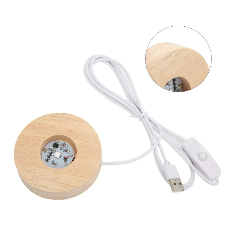

Светодиодная подставка для лампы с USB-интерфейсом, из дубового дерева, круглая, толщиной 2 см/0,8 дюйма, светящаяся декоративная лампа для дома, 5В, разноцветная