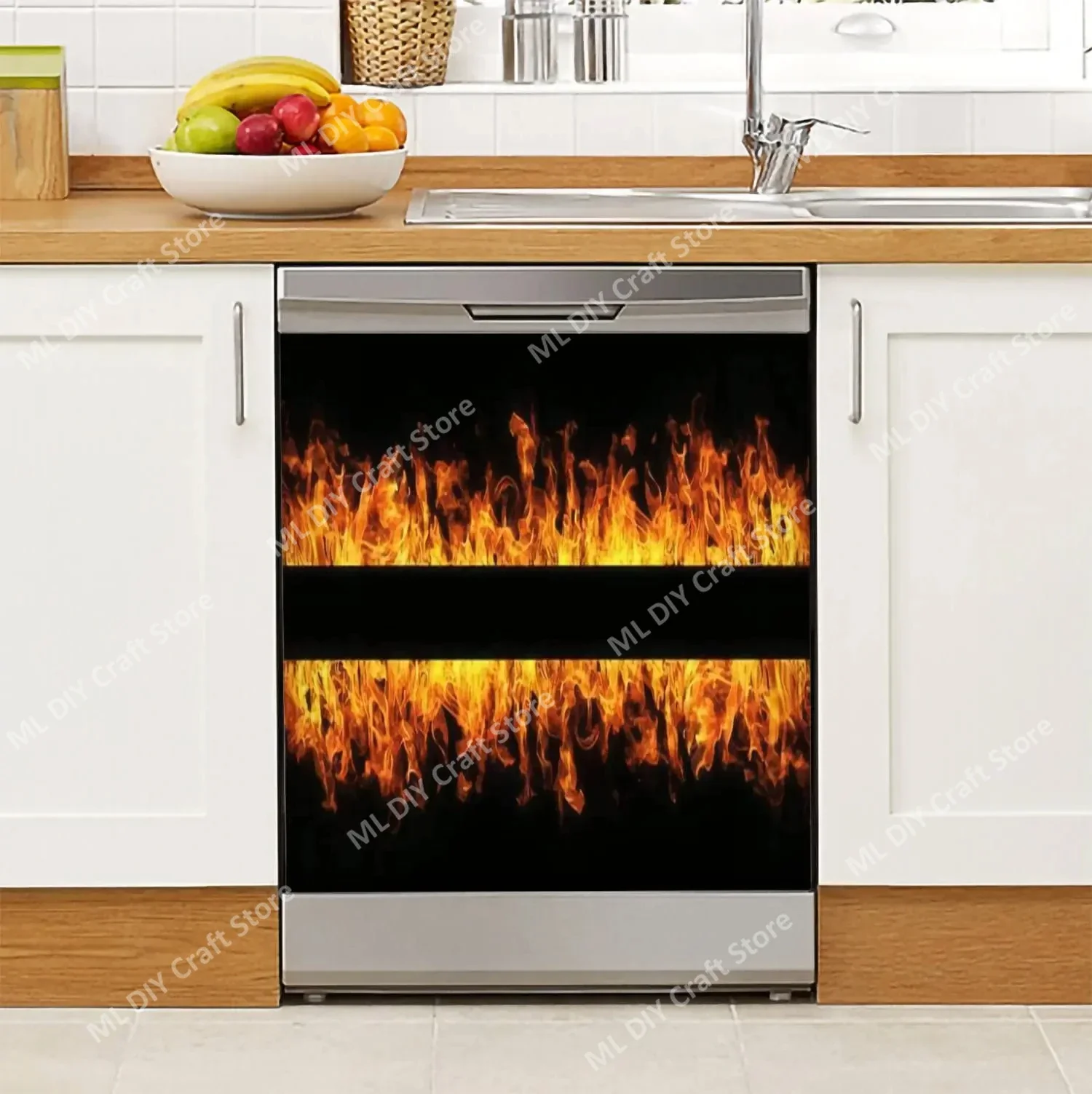 Village Creative Fireplace Dishwasher Full Door Cover Sticker Kitchen Dishwasher Front Cover Flame Panel Dishwasher Sticker