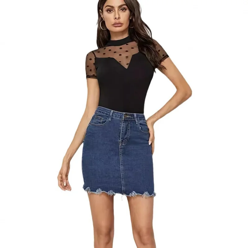 2025Sexy mesh splicing short sleeve with small stand collarTWomen's Slimming Shirt Source