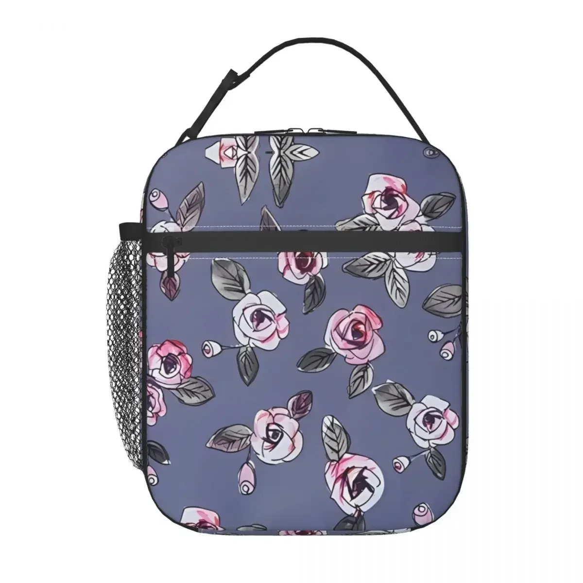 Lunch Bag Rose Insulated Lunch Box For Women Flower Print Picnic Cooler Bag Casual Oxford Thermal Tote Handbags