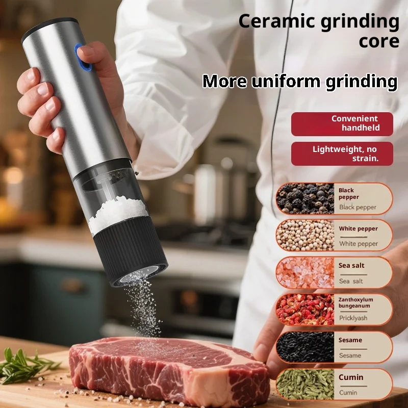 

Electric Home Kitchen Grinder for Peppercorns Spices Sea Salt Black Pepper Grains Automatic Milling Bottle