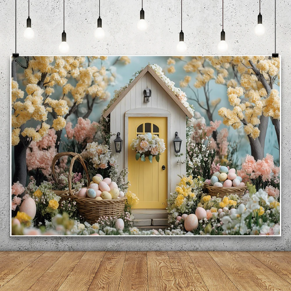عيد الفصح خلفية الربيع حديقة أرنب عيد الفصح البيض الملون الأزهار التصوير خلفية الطفل حفلة عيد ميلاد ديكور راية