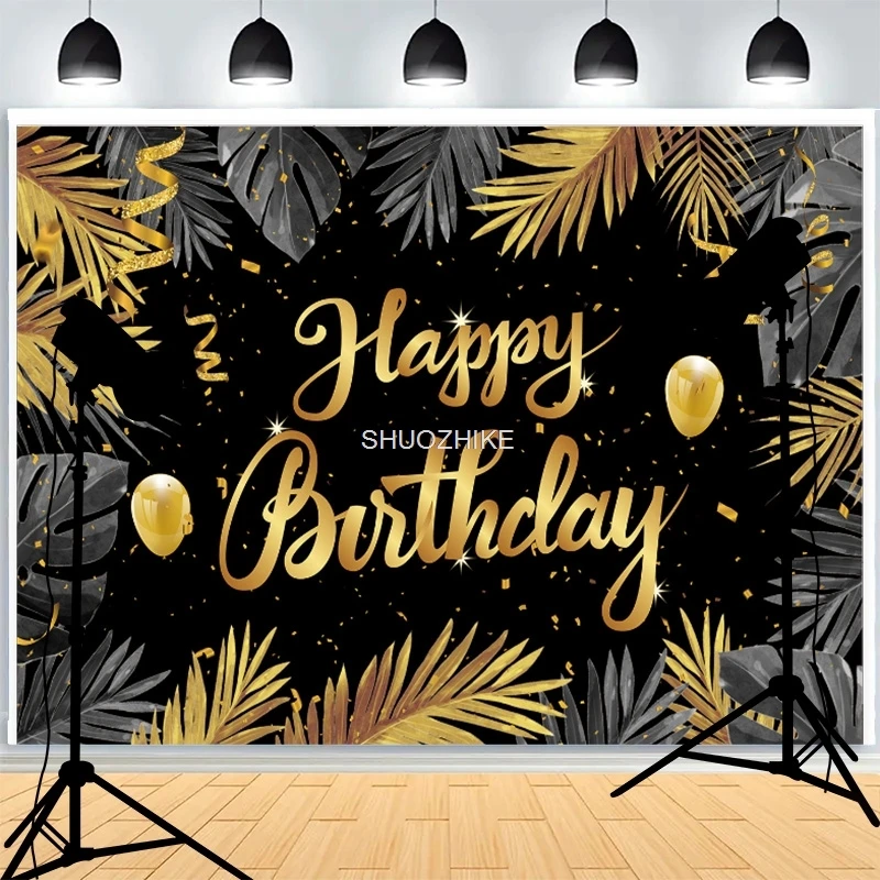 

Black Gold Series Crown Photography Backdrops Props Banner For Photoshoot Balloon Birthday Party Photo Studio Background BD-03