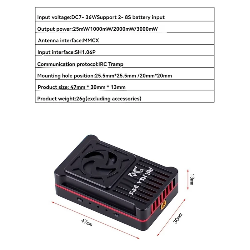 High Quality-5.8G 3W VTX High Power 48CH FPV Video Transmitter Support 2-8S For Long Range FPV Drone RC Model Parts