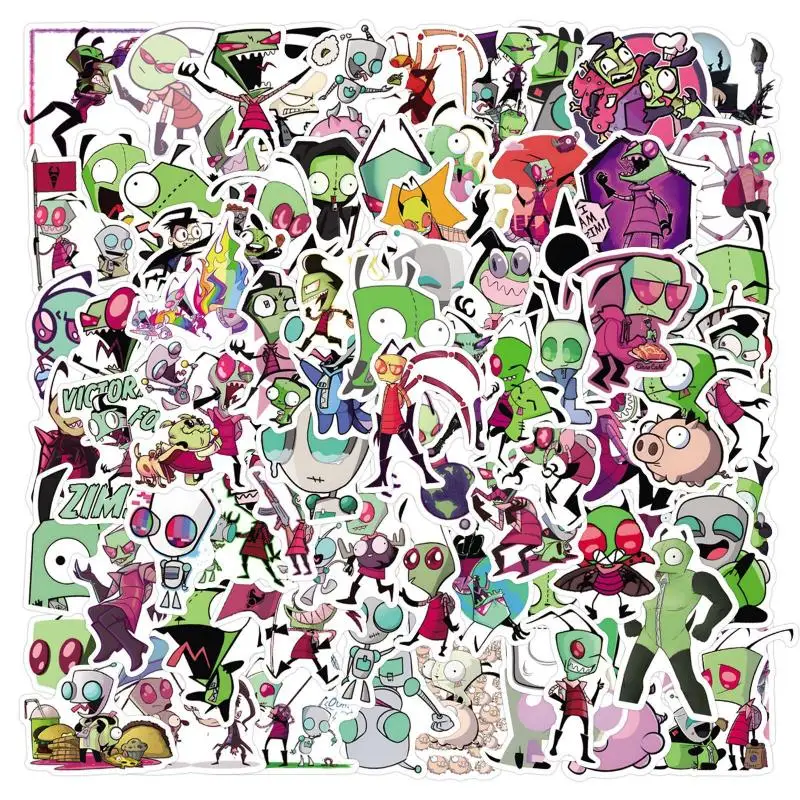 110Pcs Invader Zim Stickers Kawaii Anime Cute Girls Fashion Guitar Skateboarding Water Cup Mobile Phone Decoration Accessories