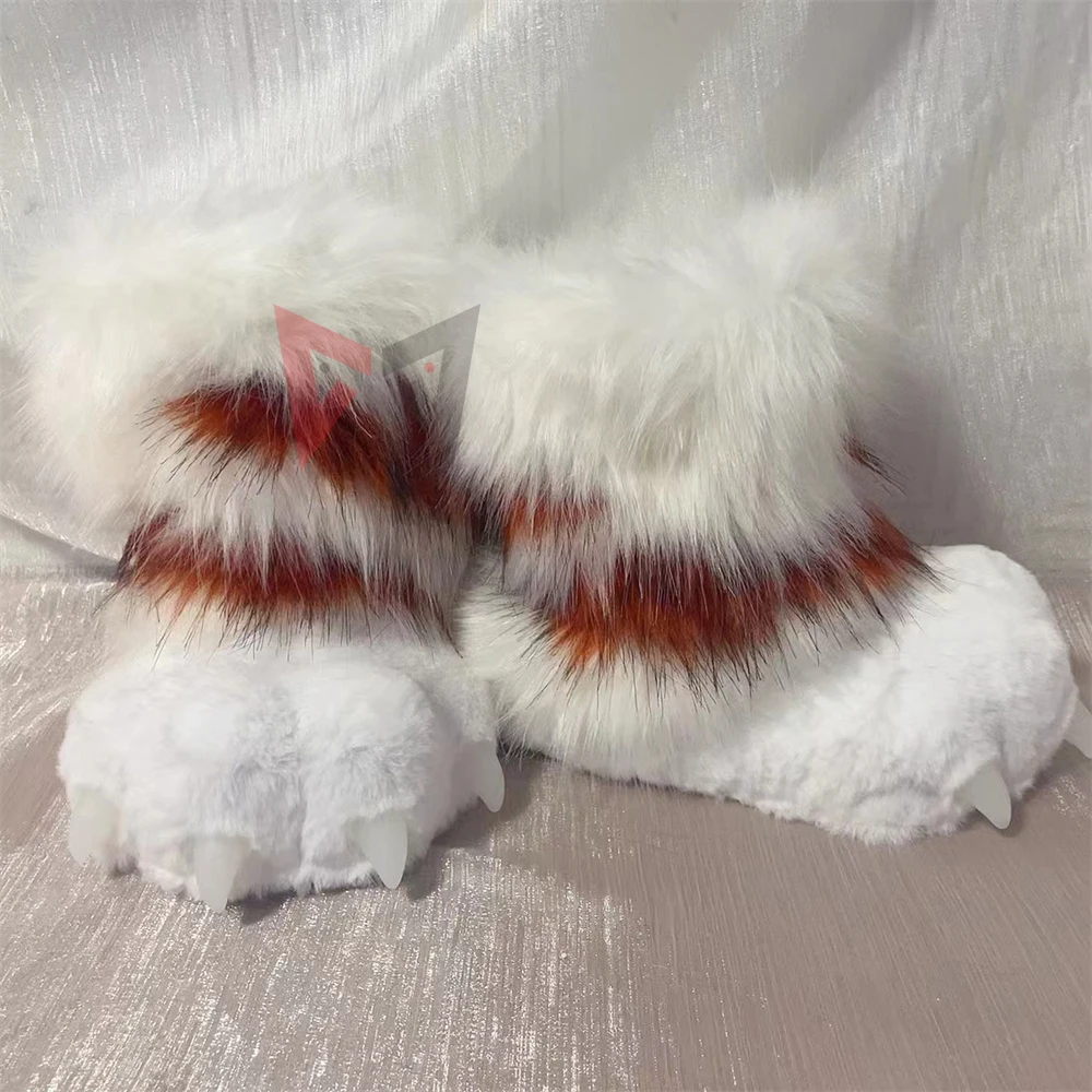 New Fursuit Cat Paw Claw Furry Fandom Gloves Shoes Foot Cover White Red Color Beast Cosplay Costume Accessories Custom Made