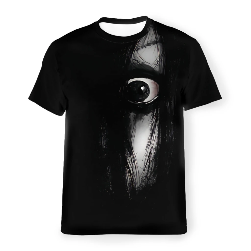 

Horror Movie Polyester TShirts The Grudge Sketch Print Homme Thin T Shirt Funny Tops