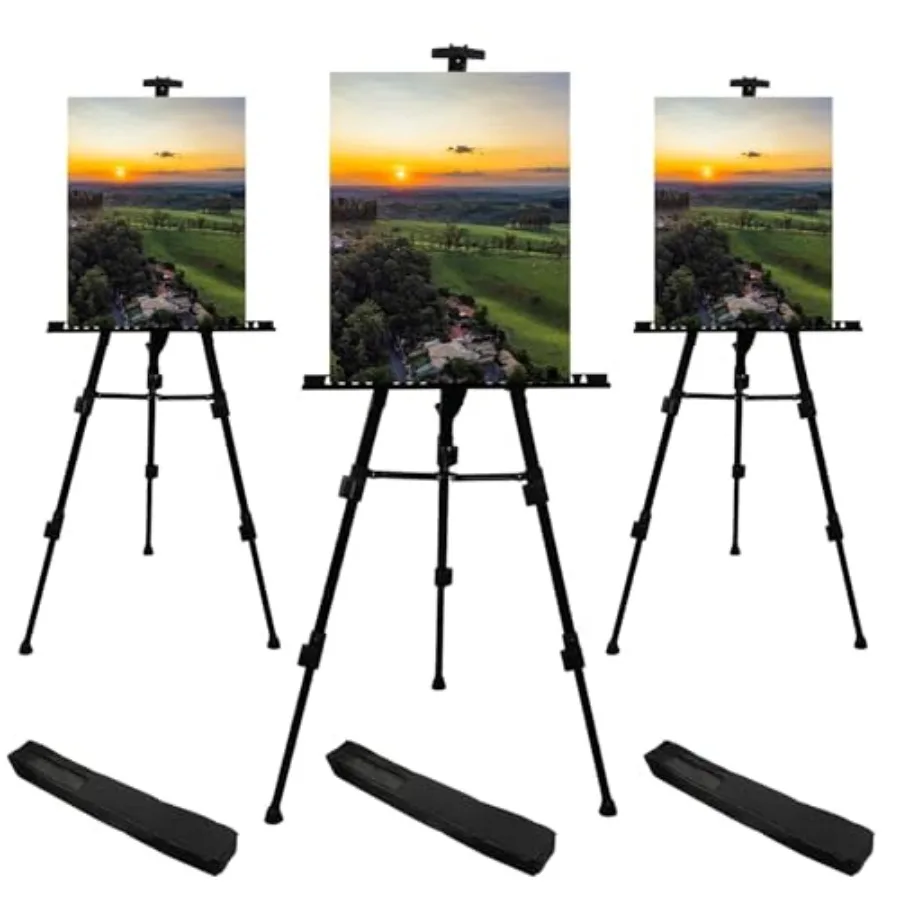 

Artist Easel StandMetal Tripod Adjustable Easel for Painting Canvases Hght from 21" to 66" with Rnforced Triangle Carry Bag for
