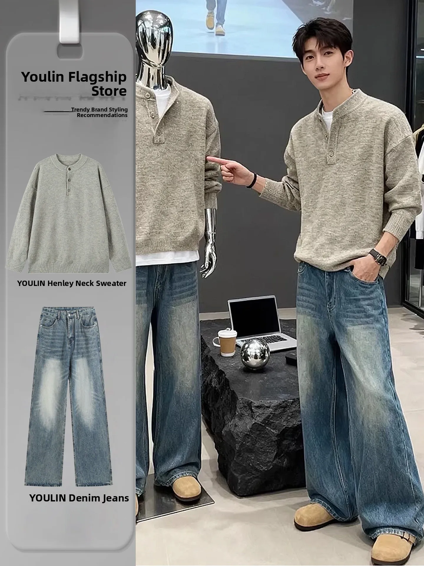 

Мужской трикотажный джемпер в американском ретро-стиле с воротником, мягкий, удобный, зимний, модный, повседневный, свободного кроя, с длинным рукавом