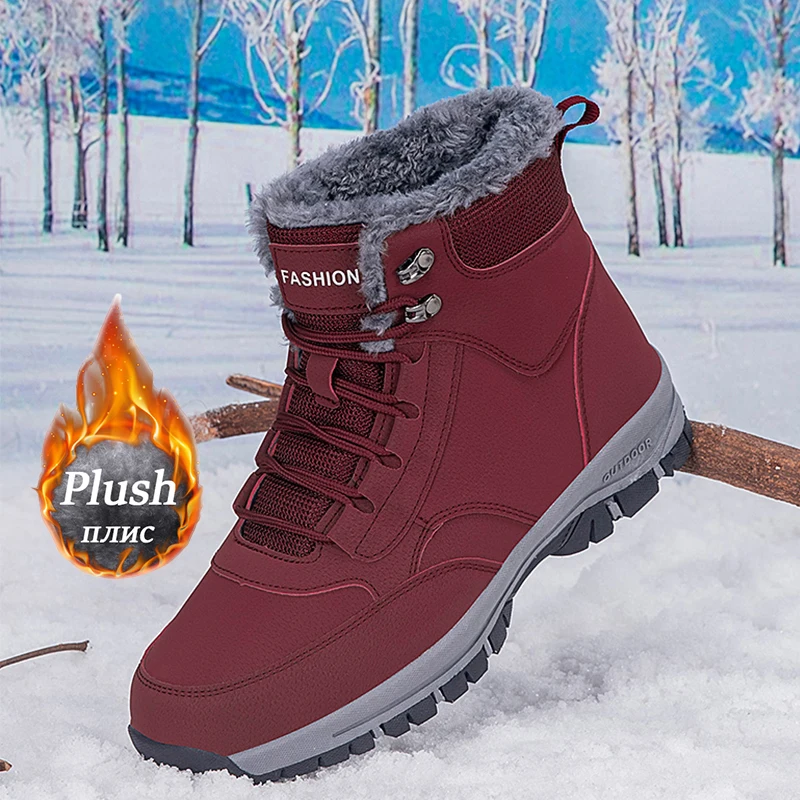 

Winter Women Snow Boots For Waterproof Leather Sneakers Super Warm Men's Boots Outdoor Couples Hiking Boots Work Shoes Size37-47