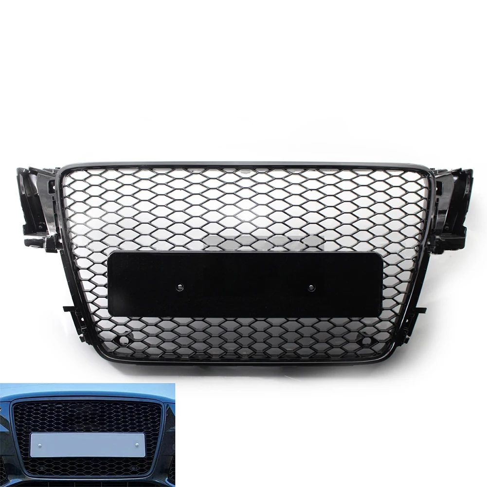 Black Honeycomb Mesh Front Bumper Grille for Audi A5 S5 B8/8T 2008-2012 - Replacement for 8T0853651 - ABS Weather-Resistant Radiator Grill with Enhanced Airflow - Racing Style Car Body Exterior Part