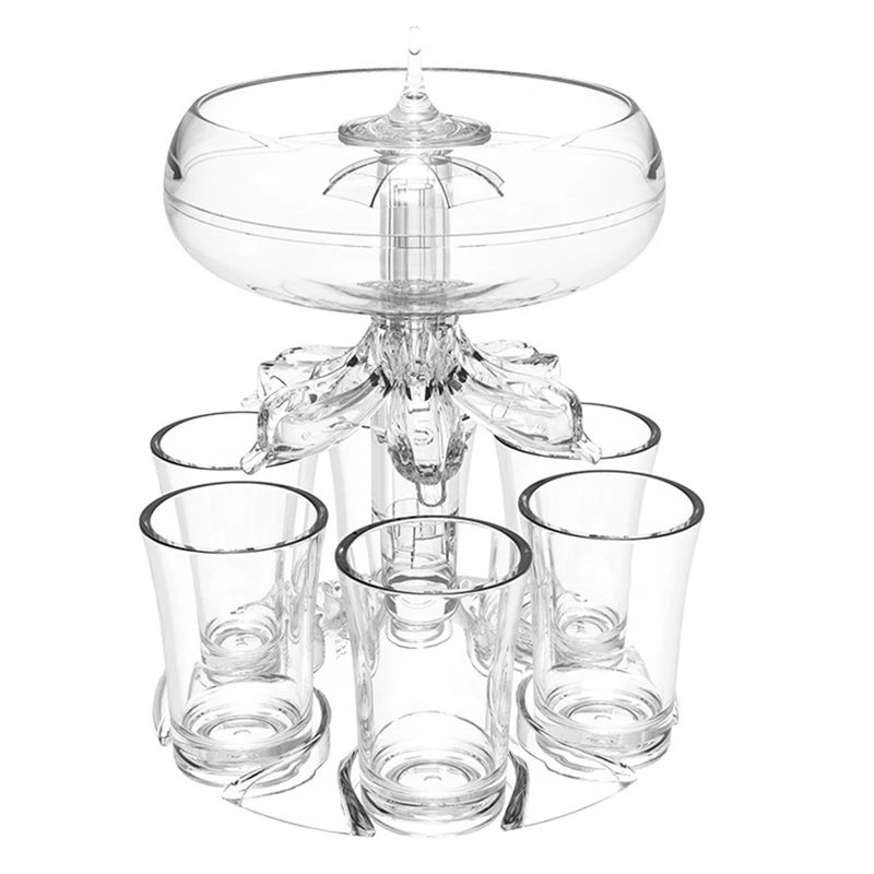 Party Drink Dispenser With 6 Shot Glasses Set - Acrylic Touchless Liquor Dispenser For Beverage Cider Cocktail