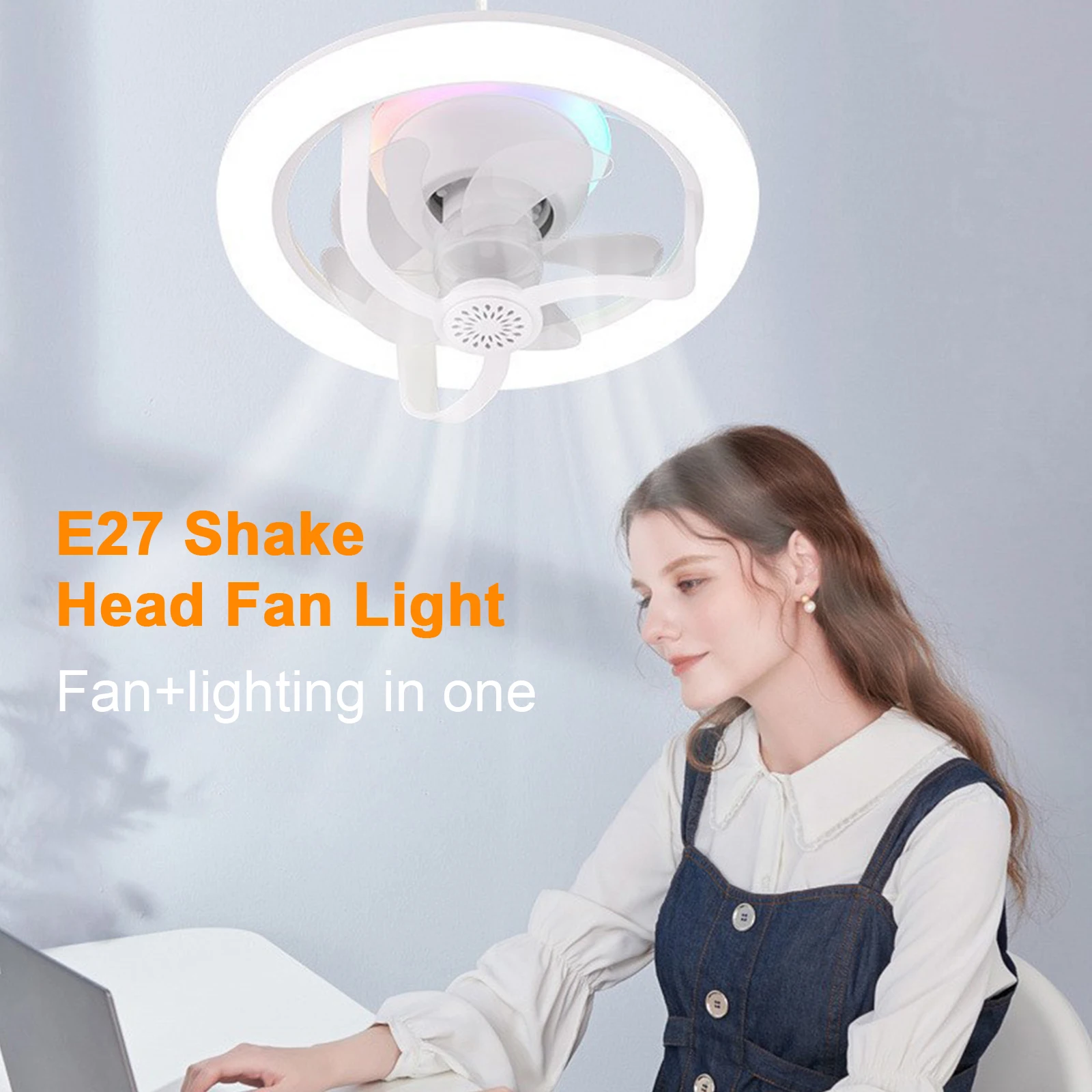 

ZK50 Remote Controlled LED Moving Head Fan Light E27 Screw RGB Colorful Bedroom Aromatherapy Dimmable Ceiling Fan Light 50W