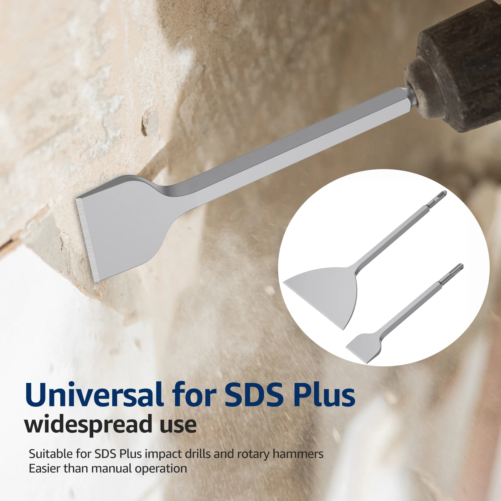 SDS Chisel Set Tile Grooving Scraping Flat Point Scaling Chisels Steel Rotary Hammer Drill Tool for Demolition Chipping Grooving