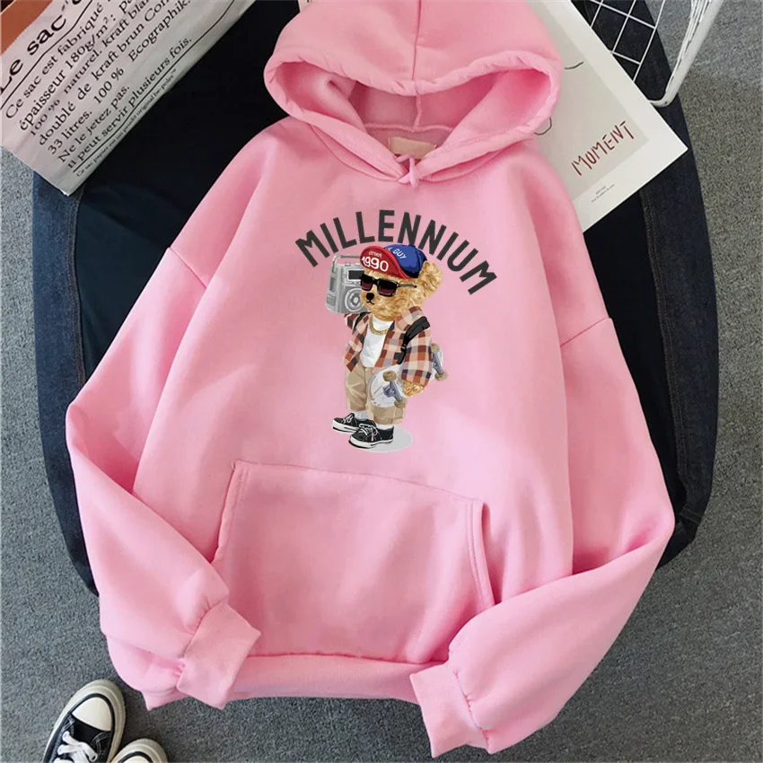 Hoodies de urso anime feminino, streetwear unissexo, roupas esportivas, moda inverno, LE, 2024