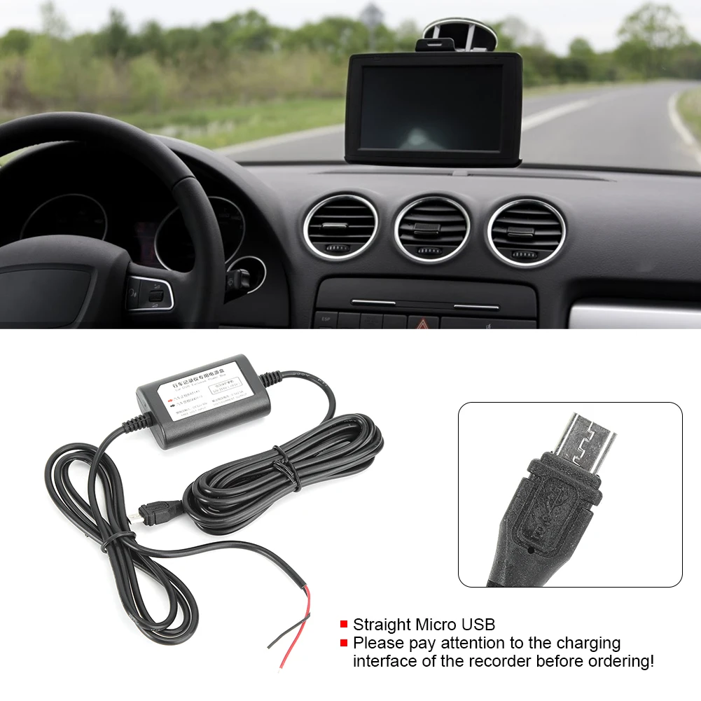 Parking Monitoring Step-Down Line 12V/24V to 5V 2.5A Straight Micro USB  Low Voltage Protection Driving Recorder Cable