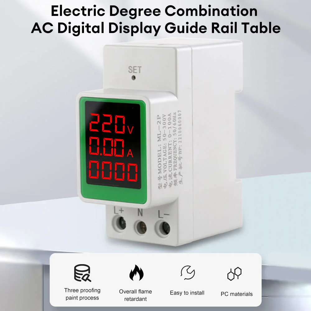 AC 160-270V 0-100A Din Rail Digital Voltmeter Ammeter Voltage Current Electric Energy kWh Meter Volt Amp Monitor AC 220V