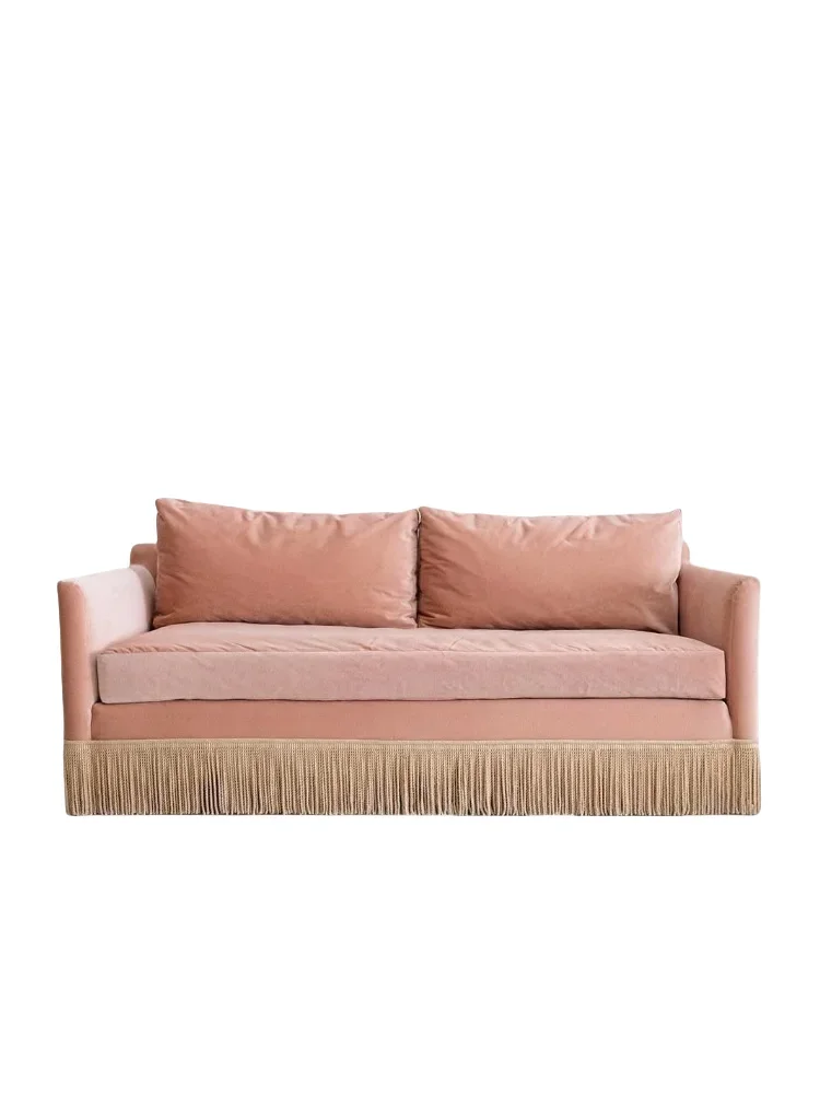 

Retro French flannel sofa lotus root pink removable and washable straight row homestay photography small apartment