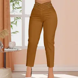 Women Pants Solid Color Hollow High Waist Long Pants Slim Fit Straight Leg Breathable Pencil Trousers Suit Pants Streetwear