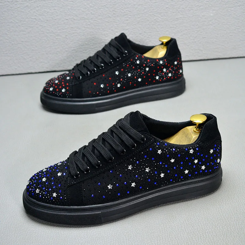 

New Men's Rhinestone Casual Shoes High Street Men's Spring and Autumn Design Breathable Personality Shoes Men's Casual Shoes