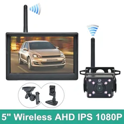 SMALUCK Wireless 1080P AHD IPS 5 Inch Car Monitor Rear View Reverse Car Camera Driving Kit Stable Digital Signal Auto Parking