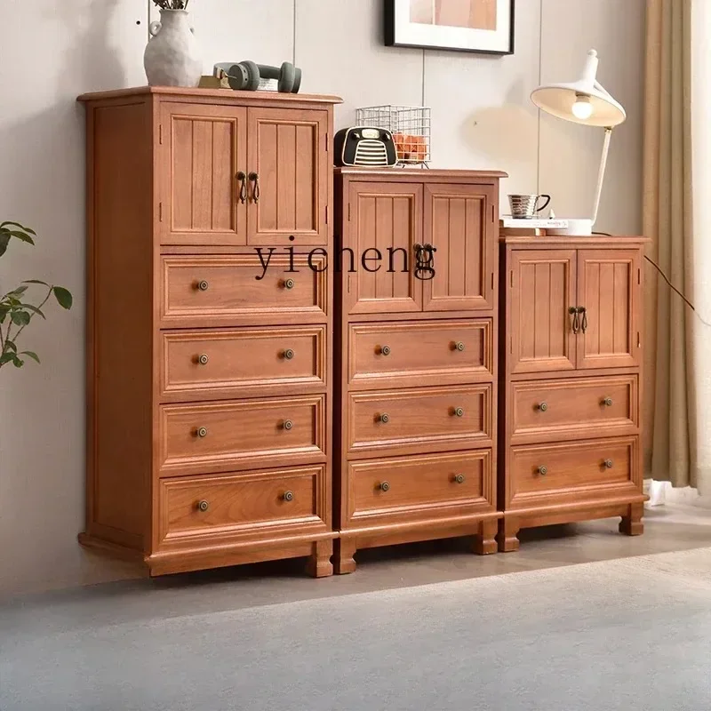 1-b7 Solid Wood Combination Storage Cabinet Storage Living Room Side Cabinet Walnut Color Simple Chest Of DrawersN20