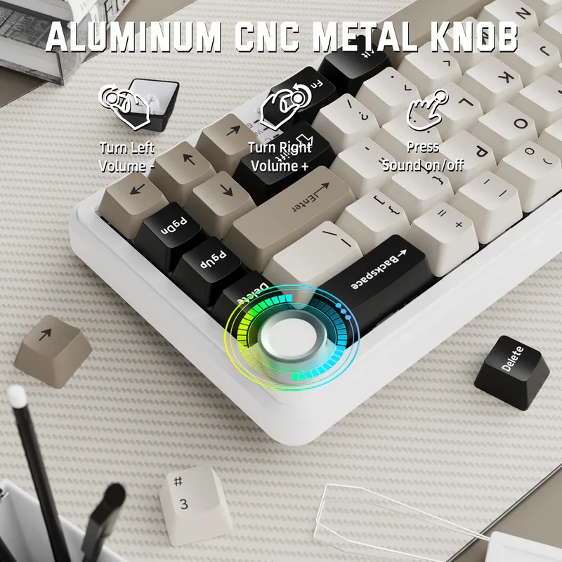 ATTACK SHARK X66 무선 기계식 키보드(측면 인쇄 PBT 키캡 포함) BT 및 2.4G 무선 및 Type-C 유선 핫스왑 16 Milli