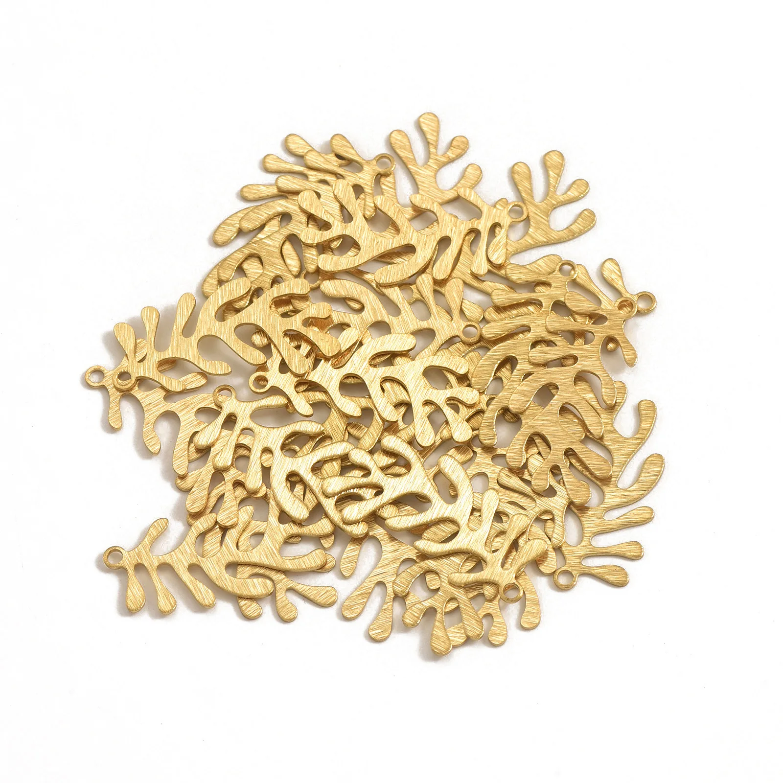 50PCS DIY Simple Brass Coral Leaf Charm Pendants 30.7x15.3mm Fit Earrings Necklace Handicrafts Handmade Material Package