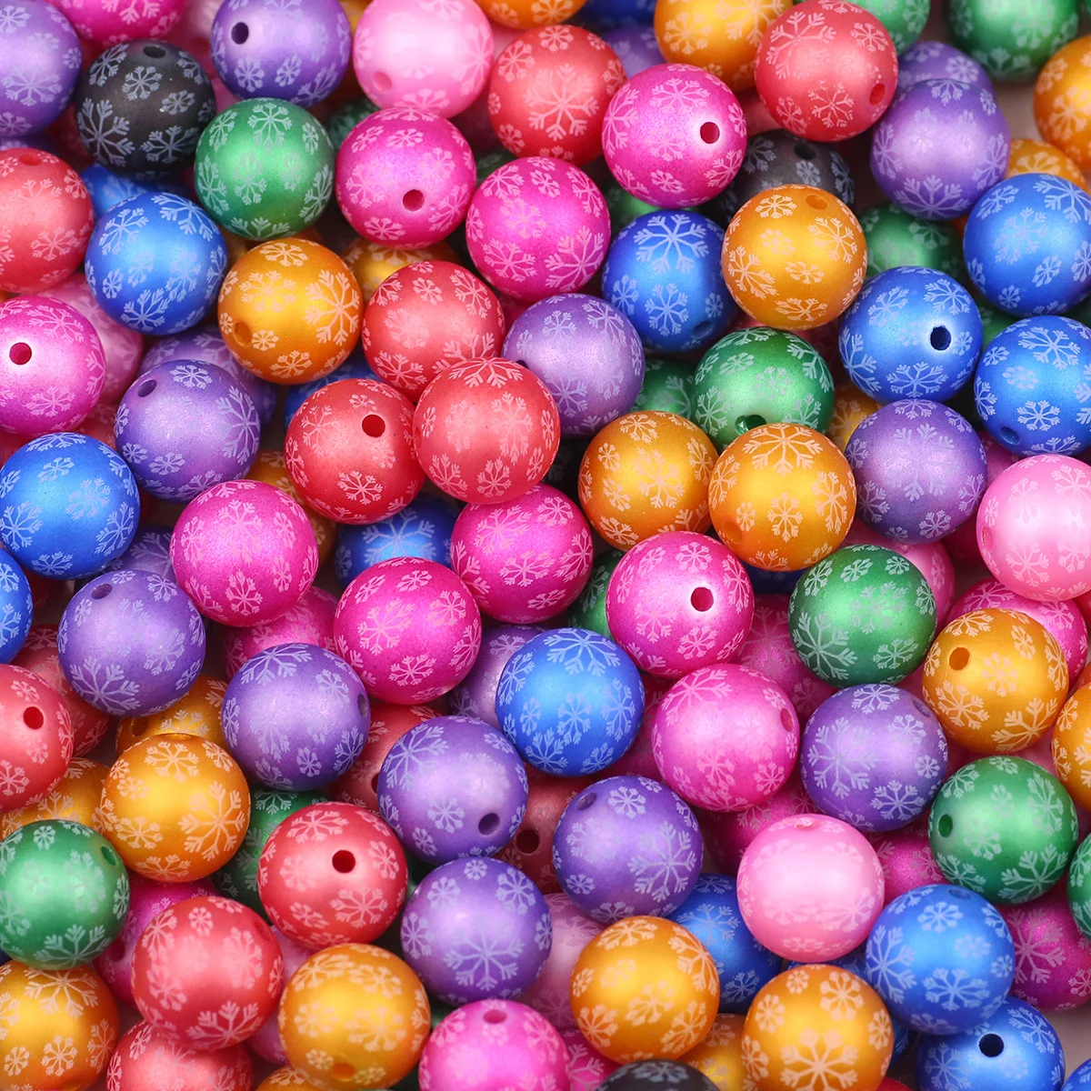 16mm Acrylic Matte Snowflake Round Beads Multi-Color Handmade DIY Jewelry Making Beads Loose Beads Accessories