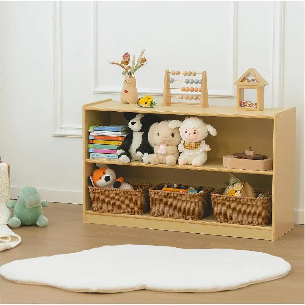 Kids Bookshelf and Toy Storage Shelf 2-Tier Wooden Toddler Bookshelf Montessori Bookshelf Classroom Furniture Book Shelf Nursery