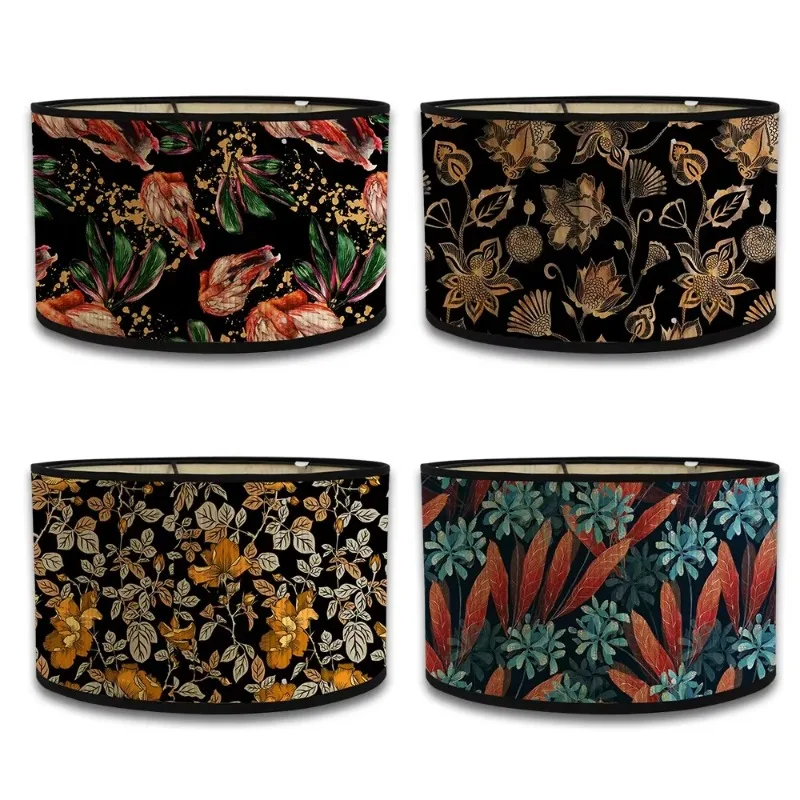 

Vintage Flower Print Lampshades Bamboo Handmade Lamp Cover Foldable Hanging Floor Lamp with Light Cover Home Art Chandelier