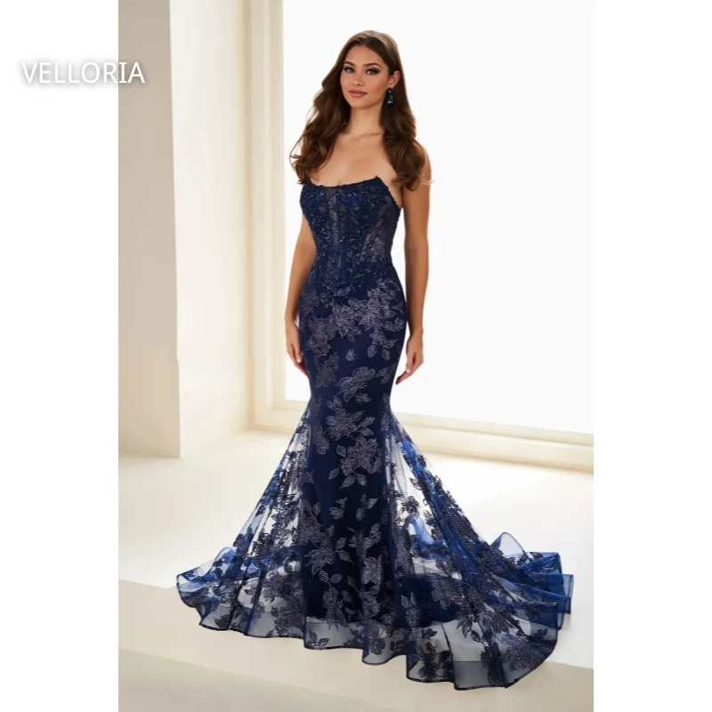 

Navy Blue Lace Mermaid Women's Evening Dress Luxurious Embroidered Party Gown Wedding Party Dress Vestdos De Fiesta Customized