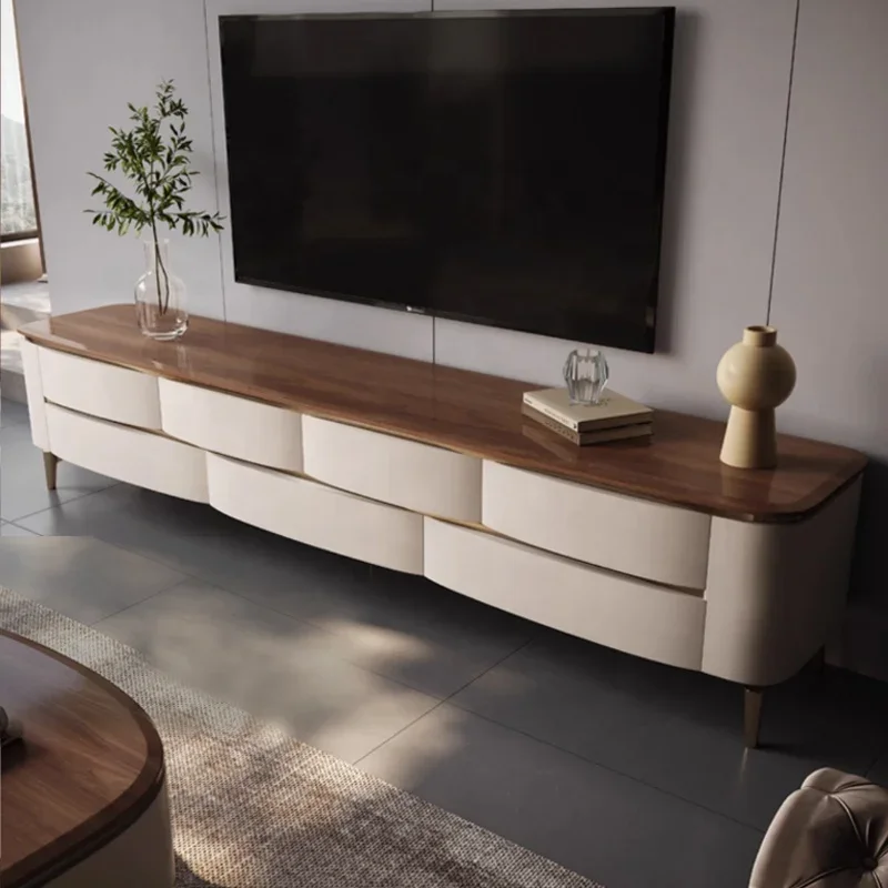 

-Solid Wood Coffee Table TV Cabinet Combination Light Luxury Modern Living Room Designer Home Storage TV Cabinet