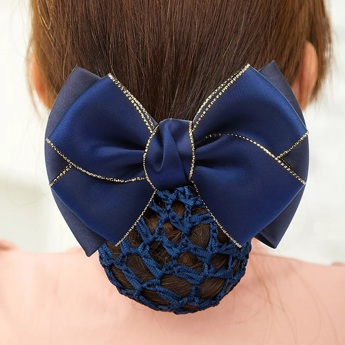 

2pcs Golden Bowknot Snood Nets Hair Bun Net For Work Elegant Classy Style Durable Summer Heat Protection Professional Dance