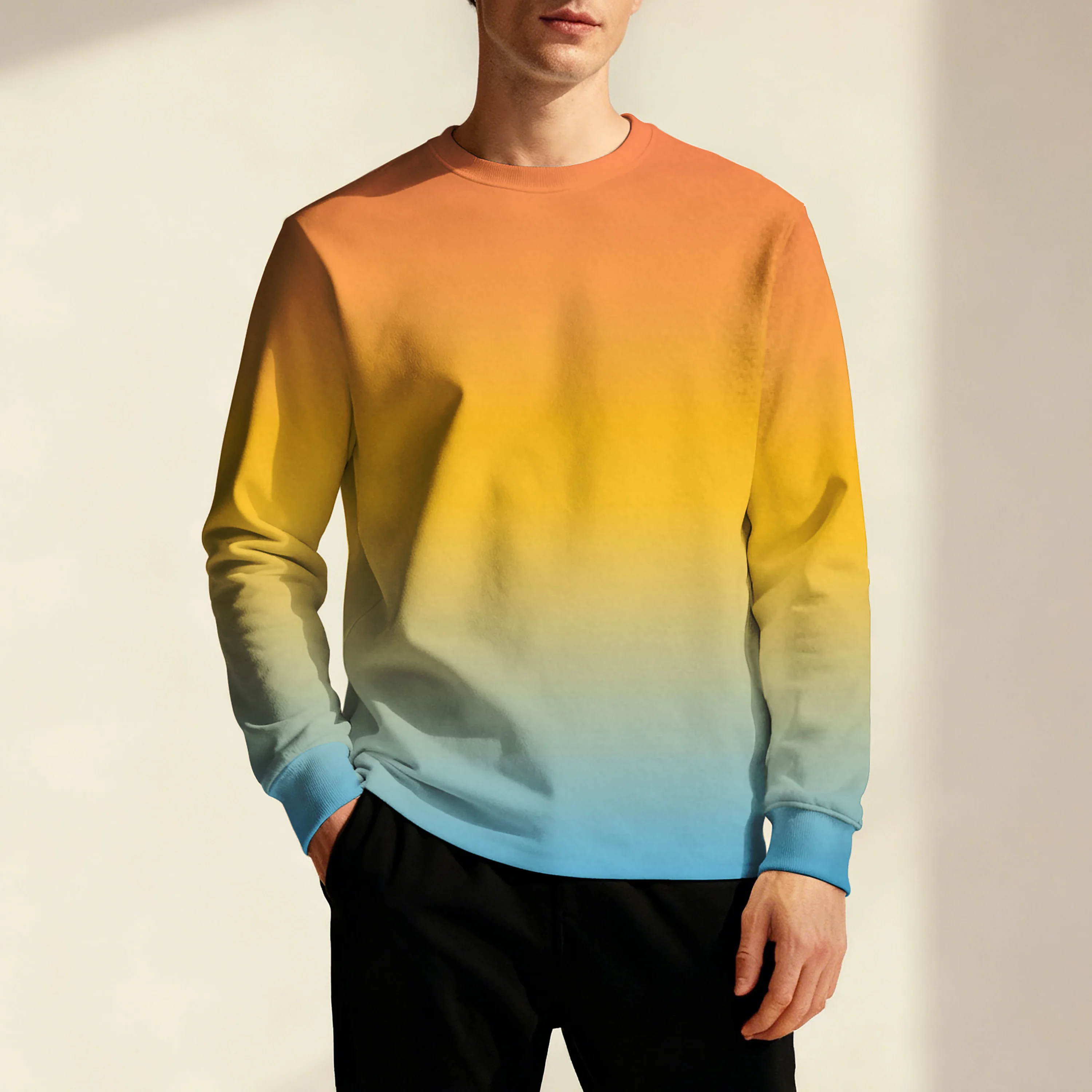 New Men's Crew Neck Hoodie, Featuring Gradient Color Design, Sleek, Elegant, Stylish and Street-Ready, Available in Multiple Col