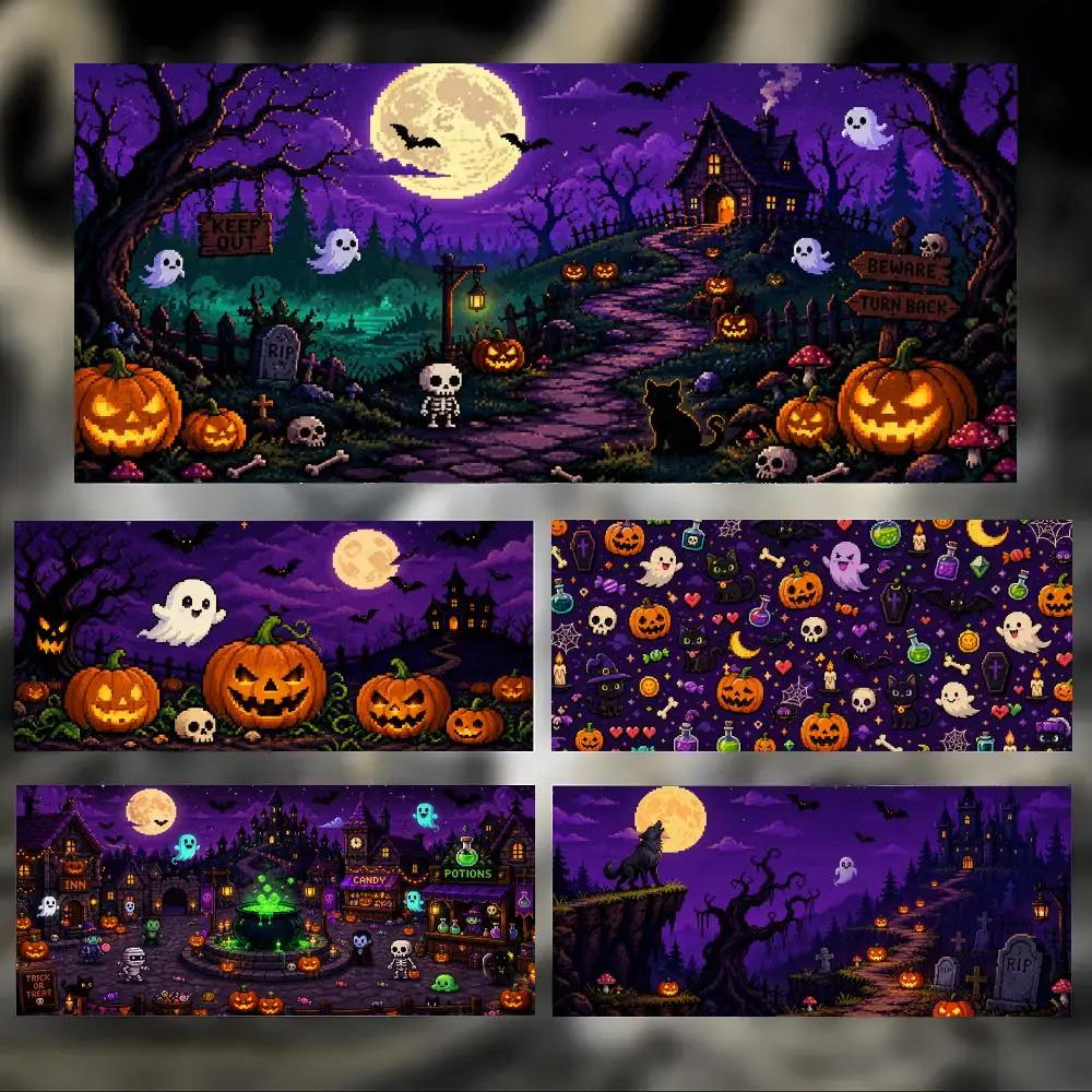 H-Halloween Pixel Art H-Halloween Mouse Pad Large Thick Desk Pad Stitched Edges Gaming Mouse Mat for PC