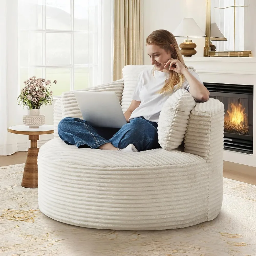 كرسي صالة دائري كبير الحجم بقدرة 48 وات، أريكة سحابة قطيفة سروال قصير، كيس فول دائري مملوء بالرغوة مع وسادة