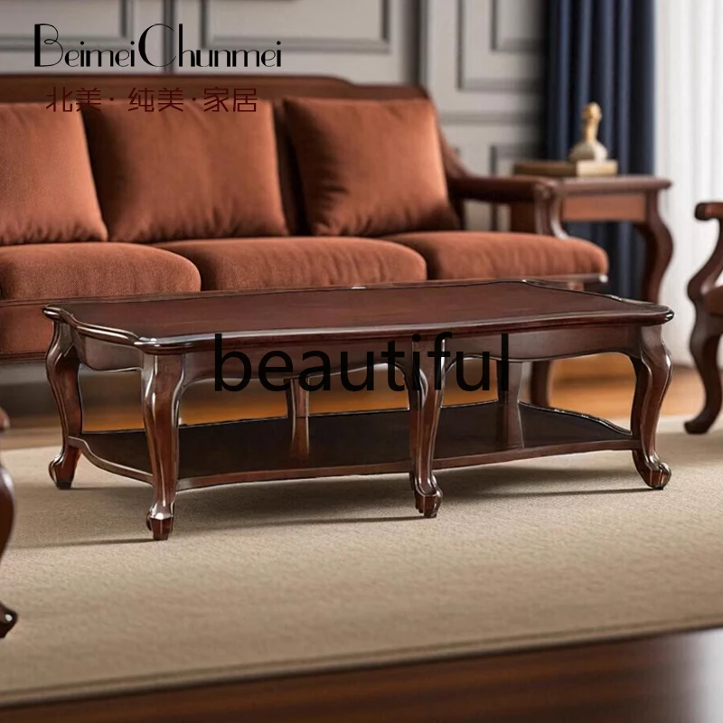 

American retro old solid wood coffee table living room rectangular cherry wood veneer coffee table