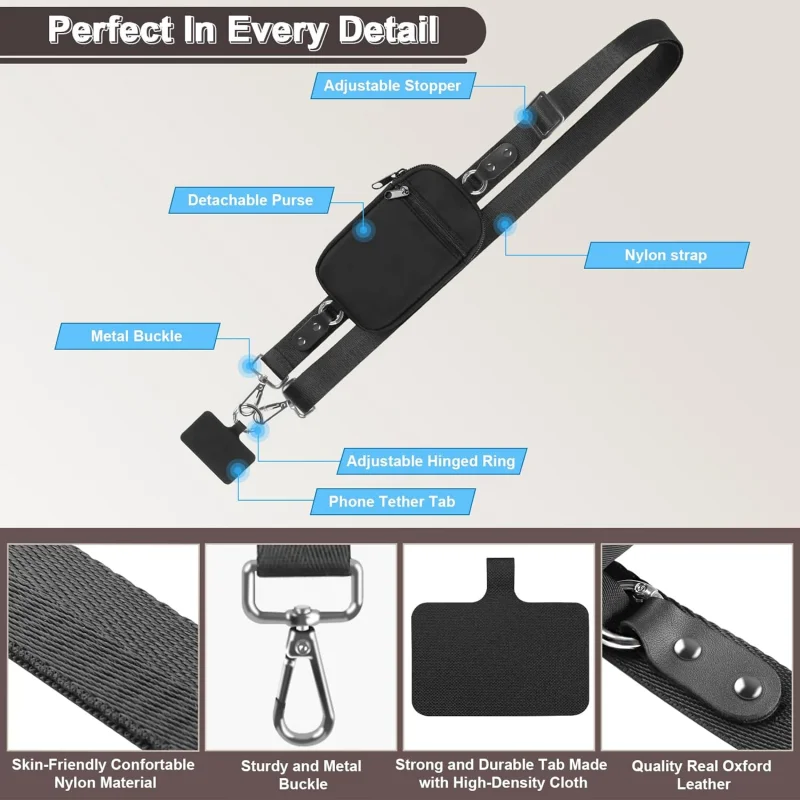 

Universal Phone Crossbody Bag Lanyard Nylon Crossbody Bag Wrist Strap for Phone with Wallet Detachable Adjustable Phone Strap