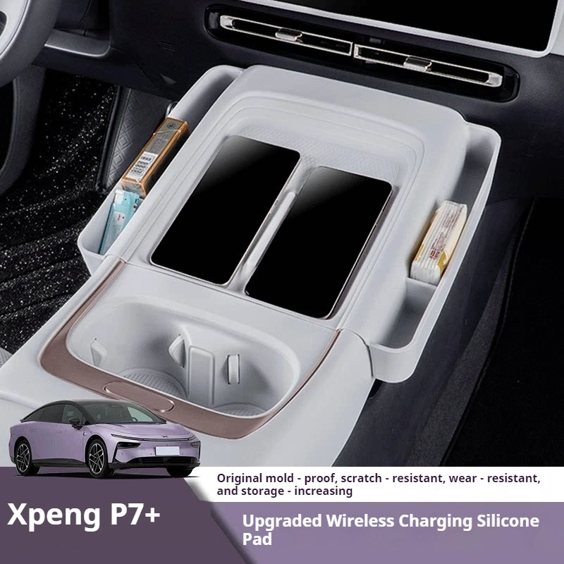 Fit For Xpeng P7 Plus Center Console Wireless Charging Silicone Non Slip Protection Pad Storage Interior Accessories