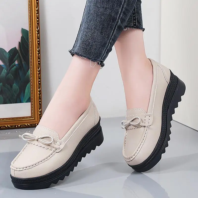 Moka Xin women's spring and autumn models, genuine leather, soft leather, soft surface, beef tendon bottom, flat bottom list,