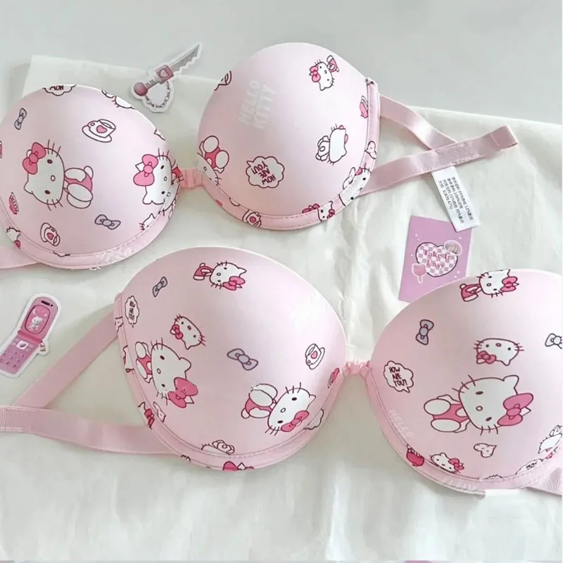 Sanrio Hello Kitty Bra Push Up Bras Women Ultra Lace Bralette Permeability  Seamless Maternity Bra Adjustable Beauty Back Bra