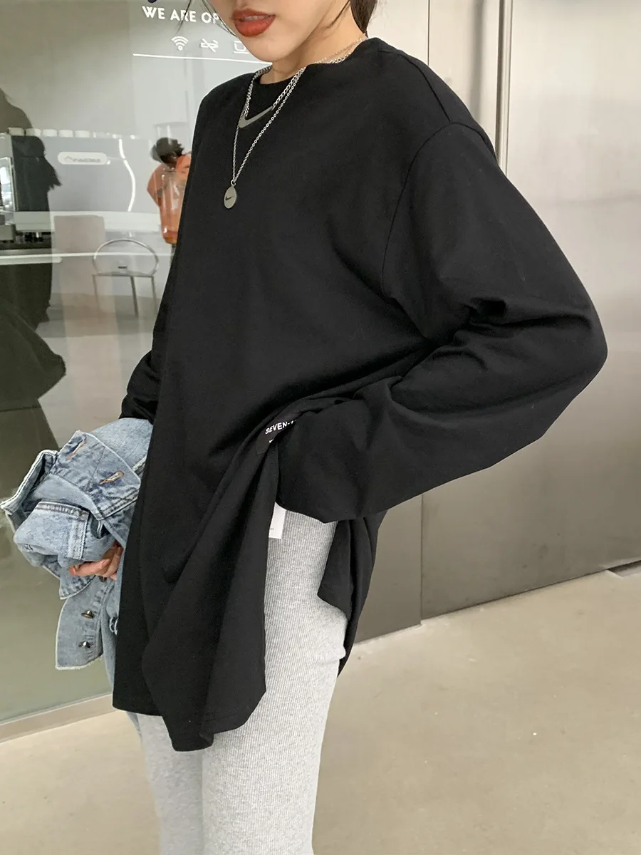 Damen Langarm-T-Shirt mit Schlitz in Unifarbe für Frühling und Herbst – Sportliches Basic-Oberteil für Frauen und Mädchen, lässiges Slim-Fit-Shirt – Detail 15