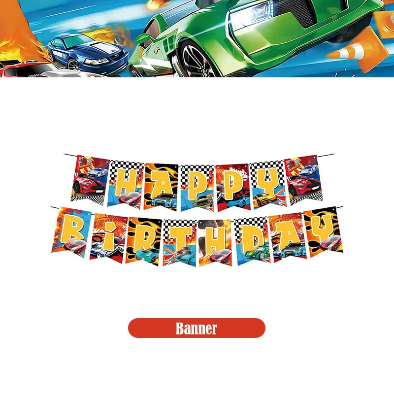 Happy Wheels Verjaardag Verjaardagsfeestje Benodigdheden Hot Race Car Thema Servies Set Kopjes Borden Ballonnen Cadeauzakjes voor kinderen Jongens ﻿