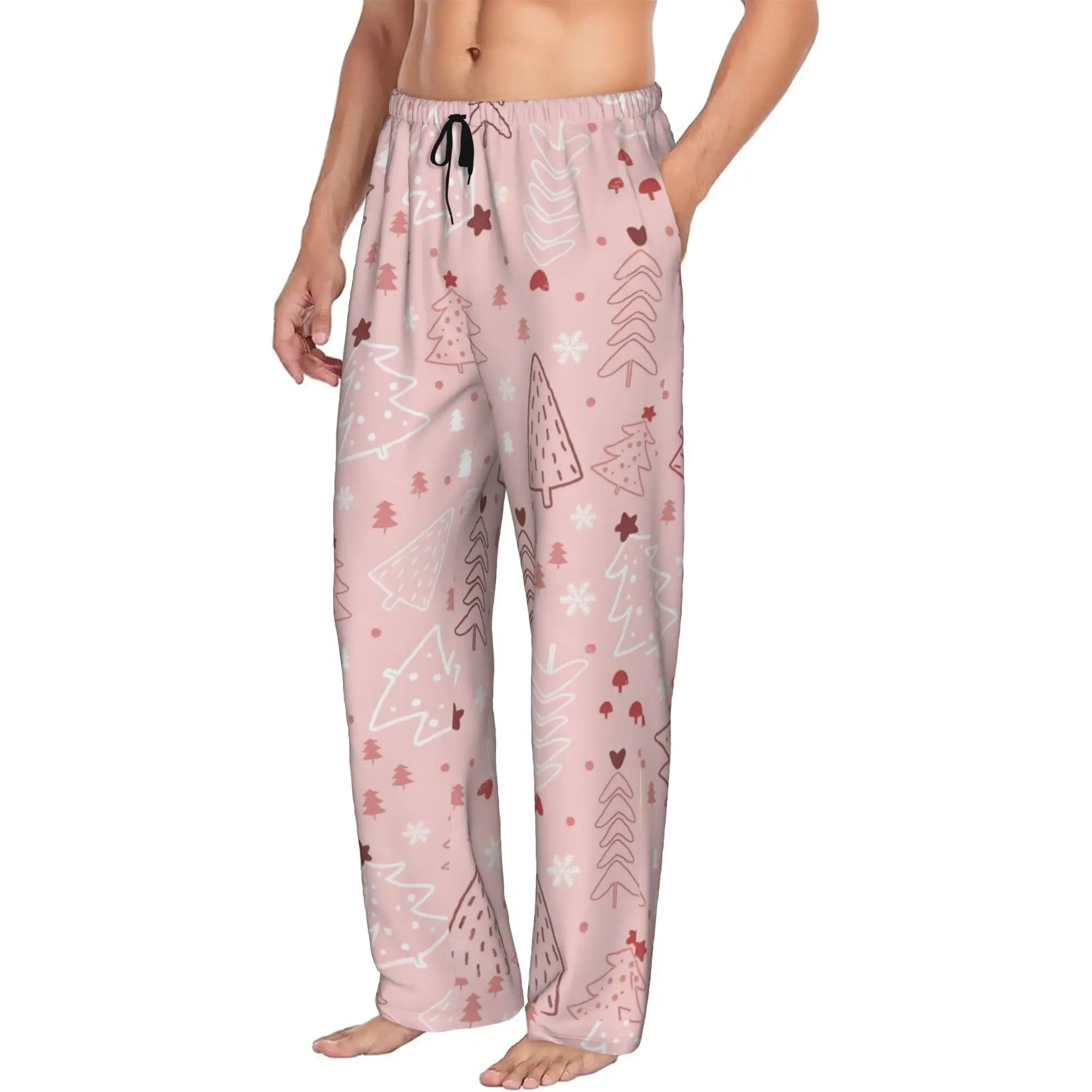 Custom Print Men's Merry Christmas Wallpaper Pajama Pants  Sleepwear Sleep Lounge Bottoms with Pockets
