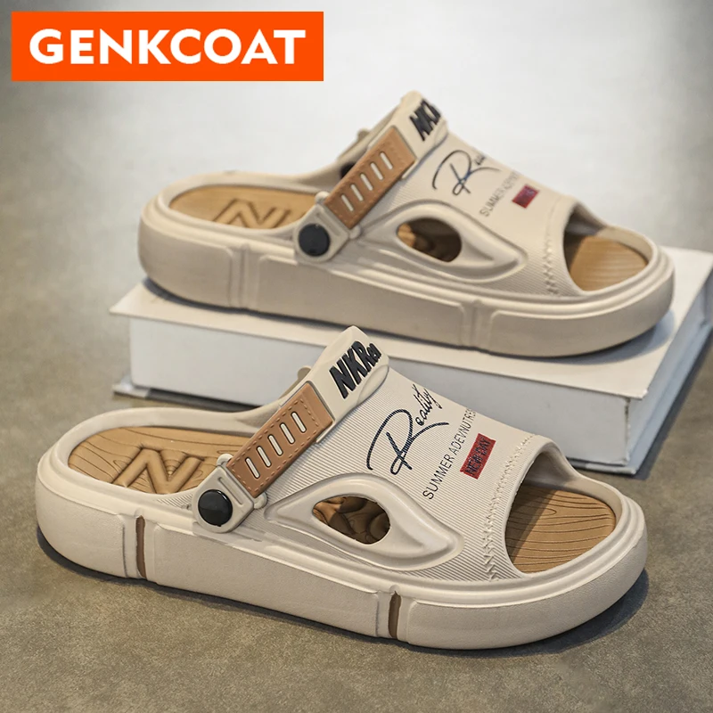 Fashion Ultra-Light Men's Sandals PVC Anti-Slip Thickened Slippers Sports Driving Dual-Wear Couple Beach Shoes Casual Flat Heel