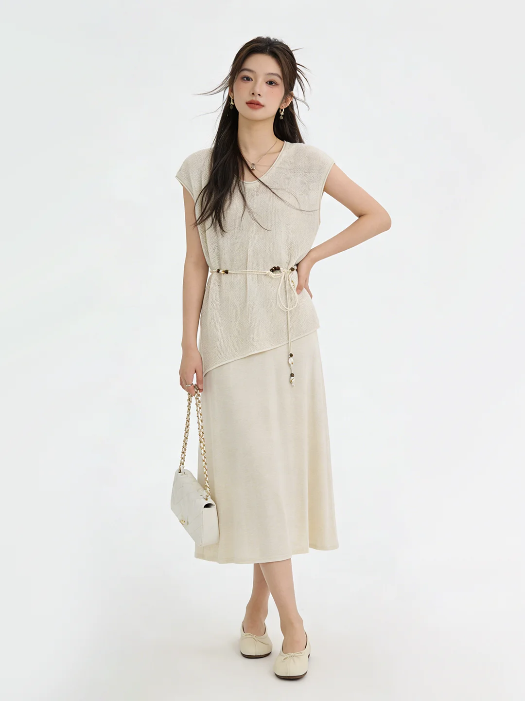 

Faionable Knitted Set Casual Leisure Artistic Sle Vest Cover up Dr Slimming Waist Design Summer 2026 Women's Ensemble