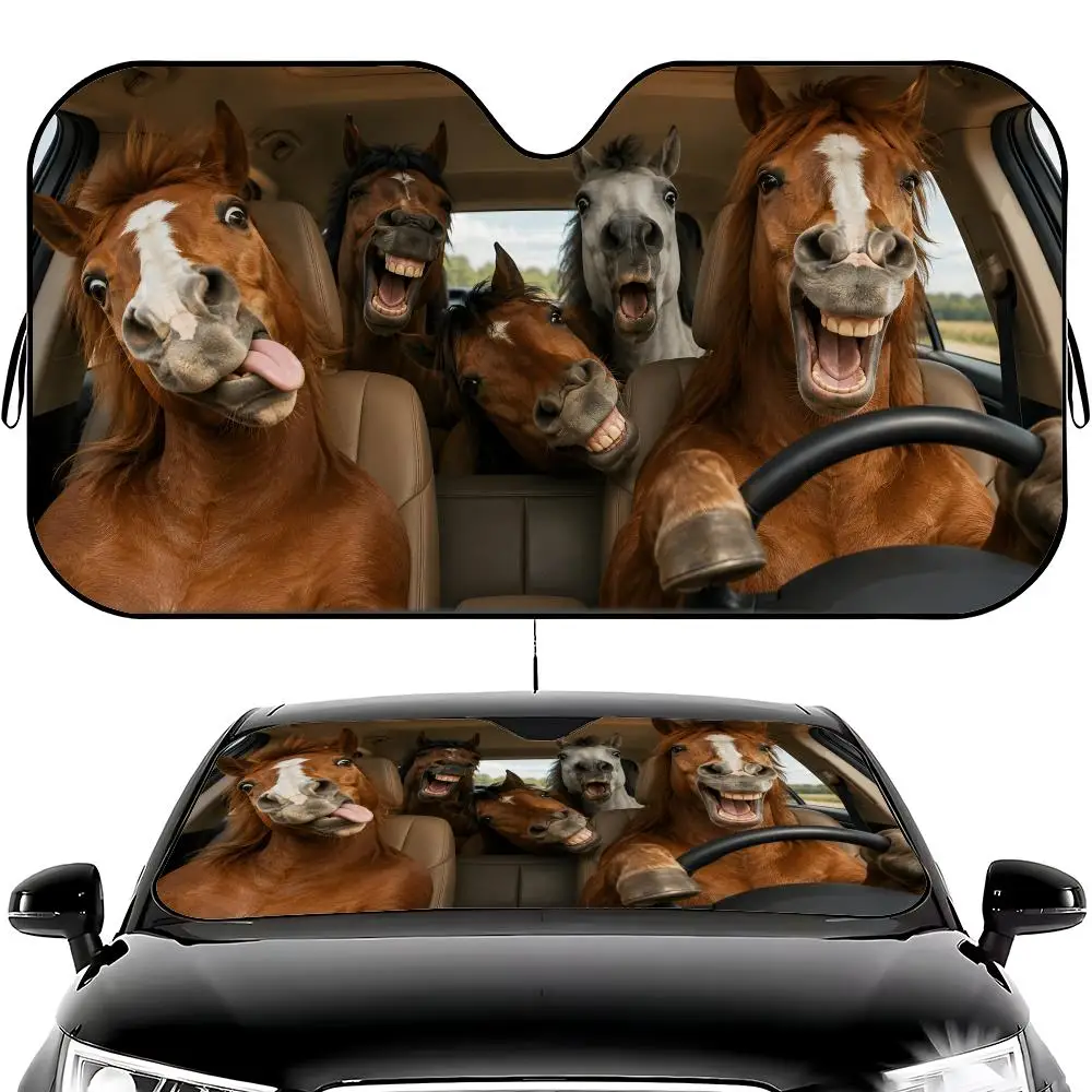 Horse Funny Sun Visor Universal Car Windshield Sunshade - Foldable UV Block for Heat Insulation lightweight