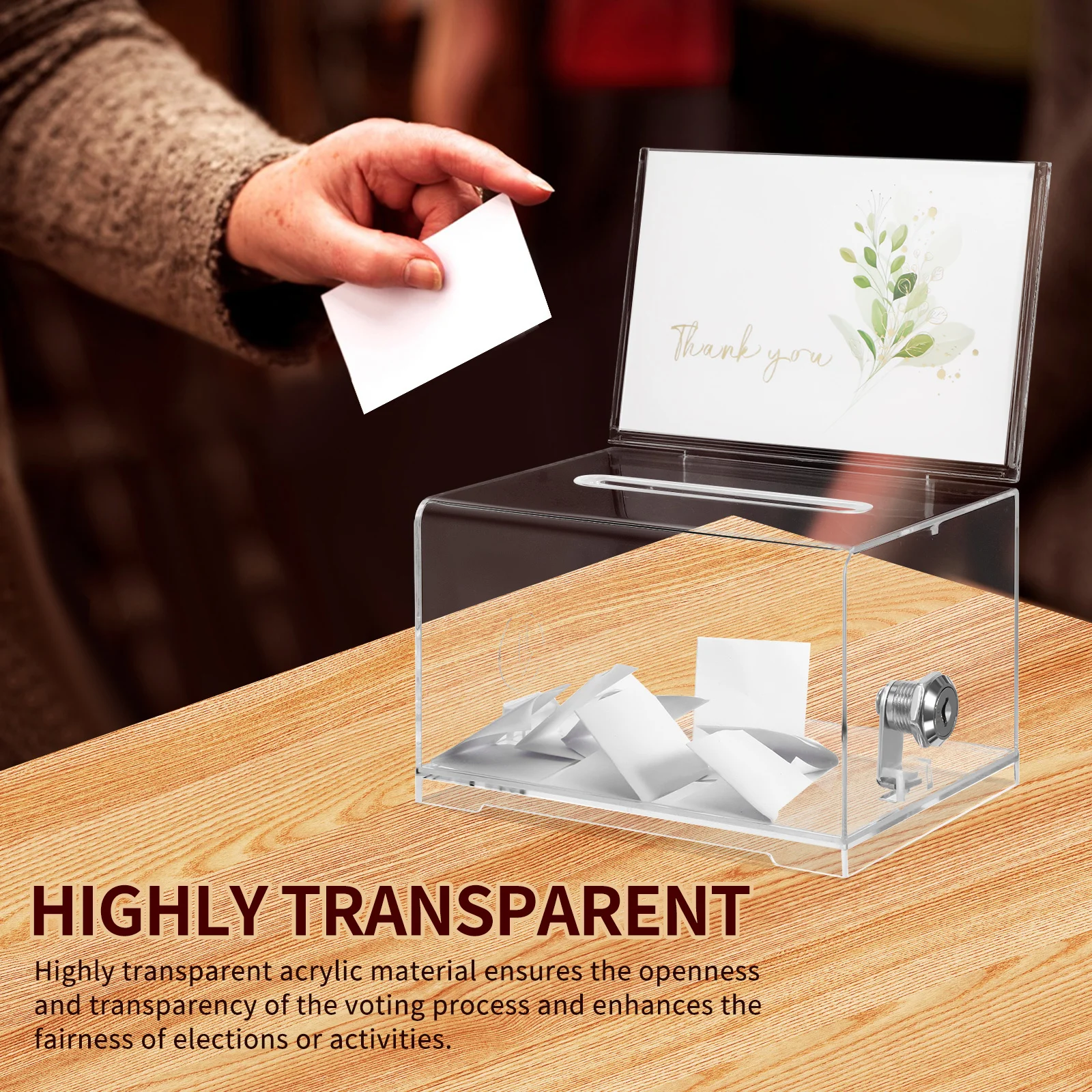 حاوية تبرع صندوق الاقتراع من الأكريليك الشفاف القابلة للقفل لتركيب صندوق السحب لمجموعة تذكرة السحب الخيرية