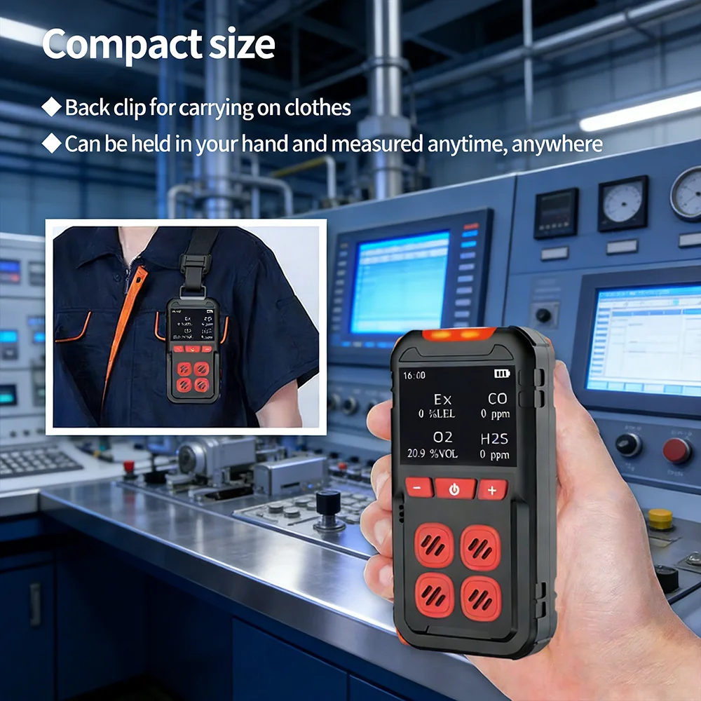 MS02 Gas Detector 4 Gas Monitor(H2S CO LEL O2)Vibration Visual Audible Alarms Long Battery Life Safety Explosion-Proof for Work